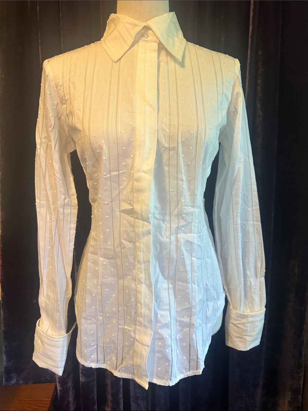 NWT Victorias Secret Moda International White Textured Button-Front Shirt Sz XS